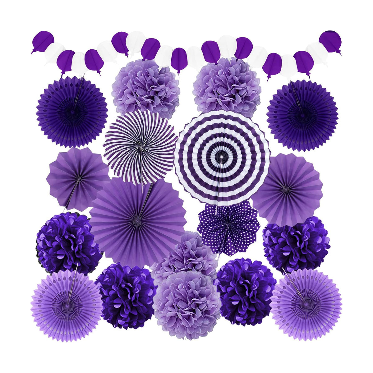 Party Decorations, Purple Papar Fans Pompoms Garlands for Women Girls Mothers Day Bachelorette Wedding Birthday Baby Showers Valentine's Day Party Decorations