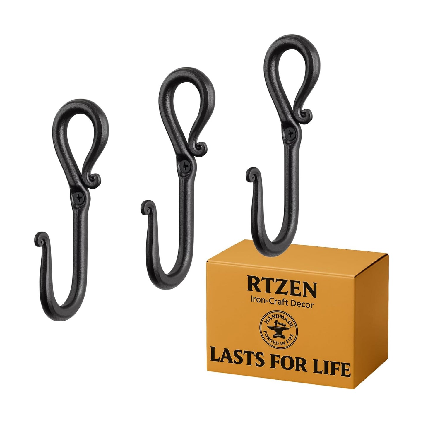 Wrought Iron Decorative Rustic Metal Coat Hooks for Hanging / Hook Loop