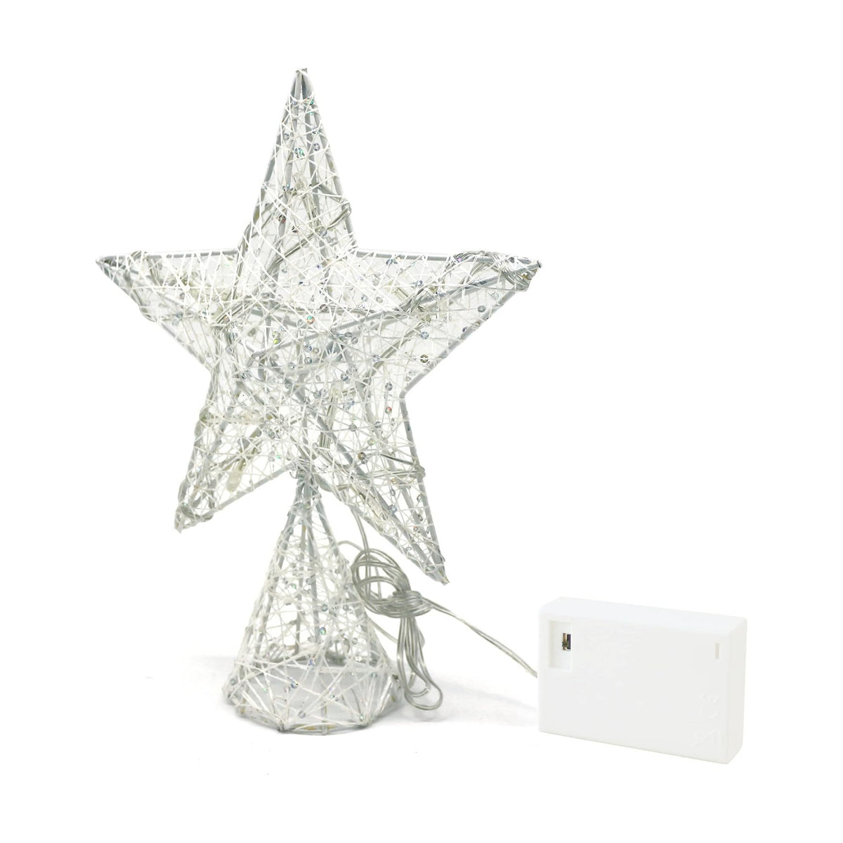 CVHOMEDECO. White Tree Top Star with Warm White LED Lights and Timer for Christmas Ornaments and Holiday Seasonal Décor, 8 x 10 Inch