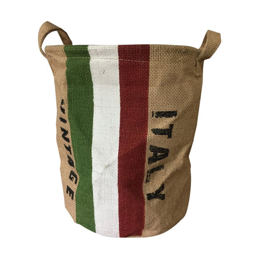 Burlap Woven Storage Basket Collapsible Vintage / Italy Flag