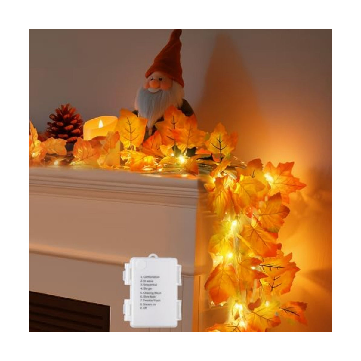 8 Modes & Timer Fall Decor Garland with Lights, 14.7ft/40LED String Lights