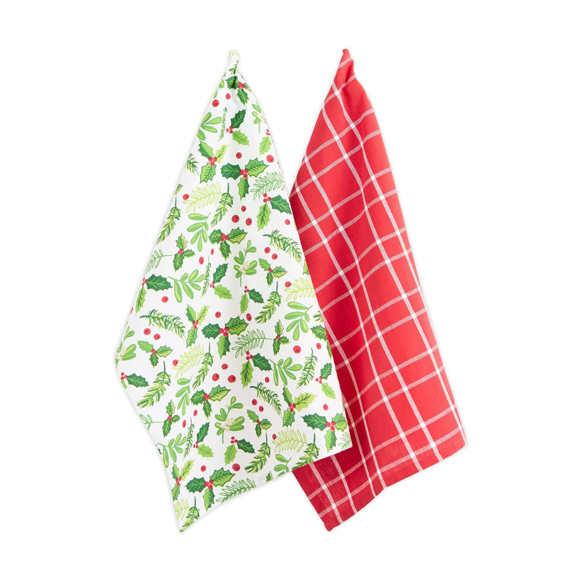 DII Christmas Kitchen Collection Printed Dishtowel Set, 18x28, Boughs of Holly, 2 Piece