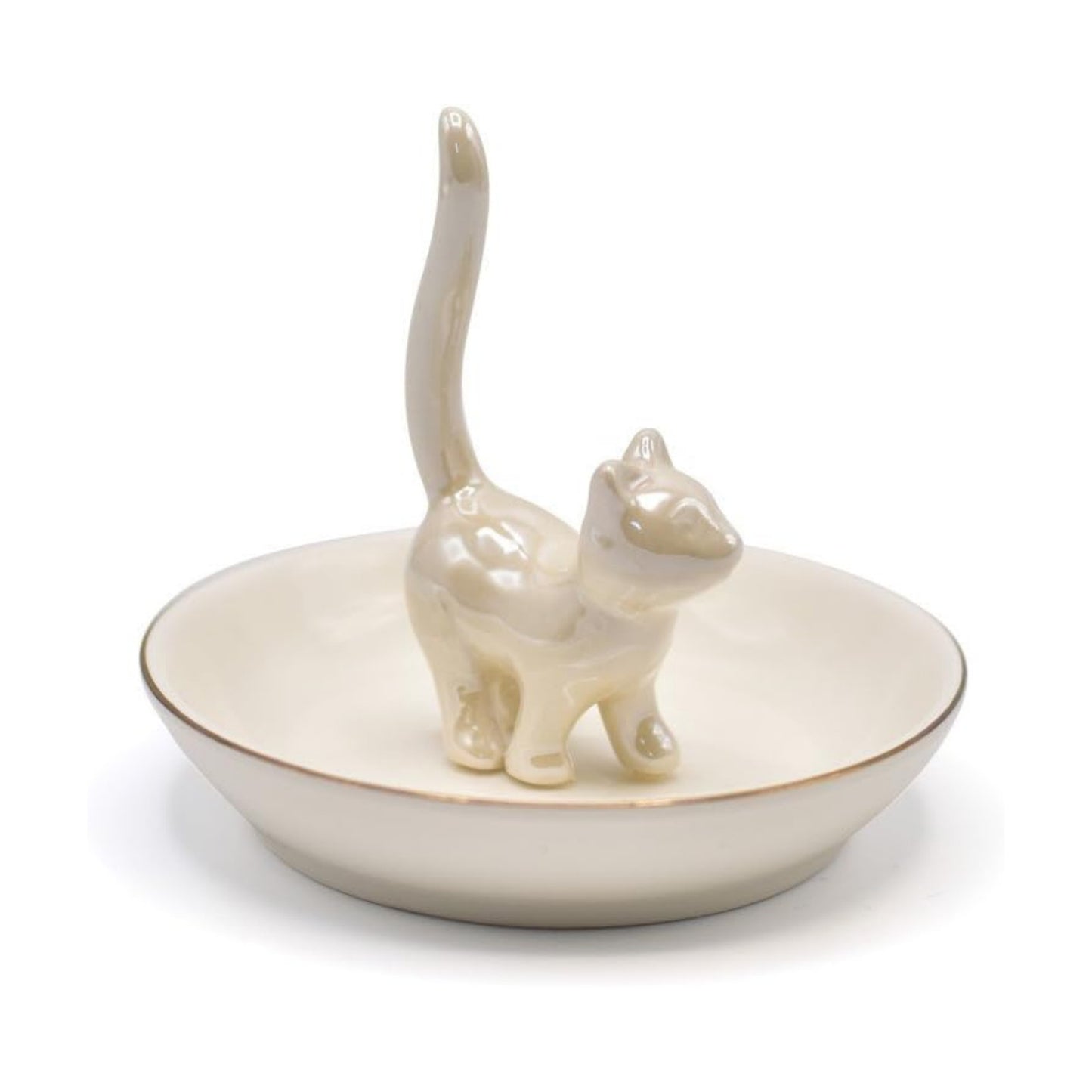 Cat Ring Holder Trinket Tray Ceramic Jewelry Dish Decorative Ring Holder/Trinket Tray / Pearl White