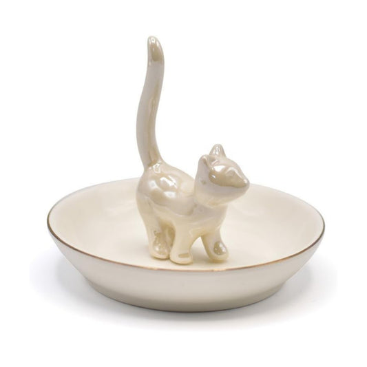 Cat Ring Holder Trinket Tray Ceramic Jewelry Dish Decorative Ring Holder/Trinket Tray / Pearl White