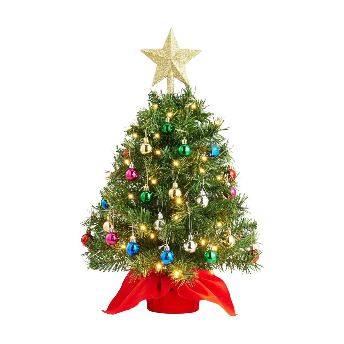 Joiedomi 24"/2FT Mini Christmas Tree Tabletop Set with Clear LED Lights, Artificial Mini Christmas Tree with Star Treetop and Hanging Ornaments, Best DIY Xmas Decorations