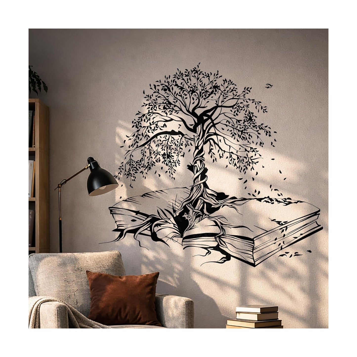 Vinyl Wall Decal Tree Book Leaves Knowledge Library Reading Room Stickers / 22.5 x 25 / M In / Black
