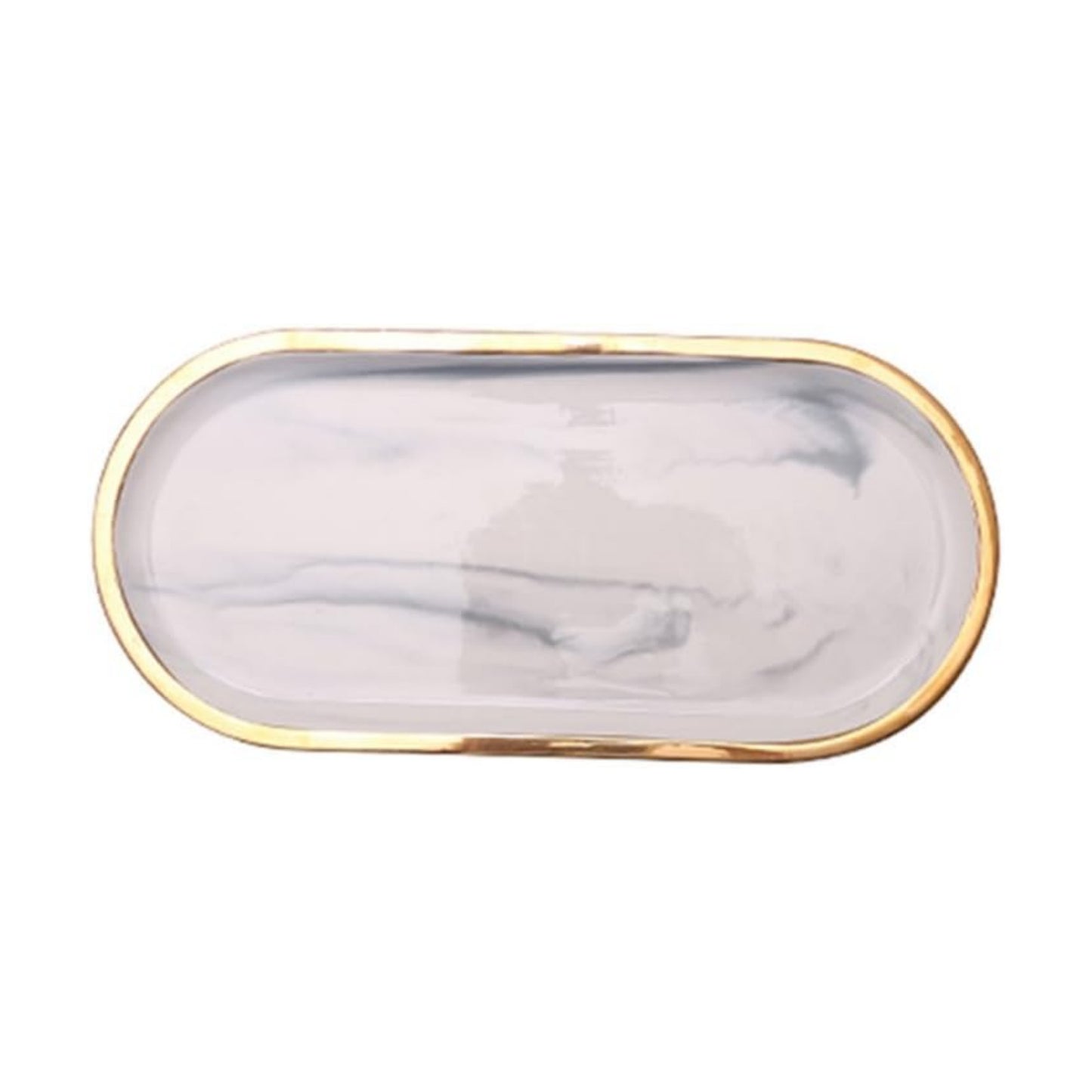 Chic Ceramic Marble Oval Dessert Plate Cake Plate Jewelry Dish Ring Dish Cosmetics / Gold Edge