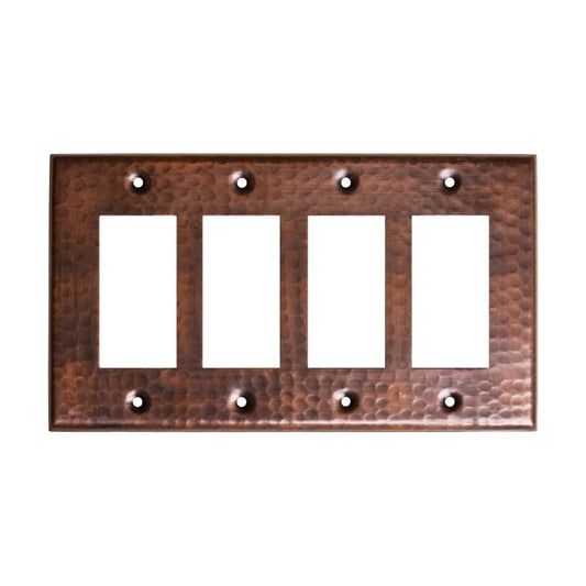 Monarch Abode Rocker Light Switch Cover Plate – 4-Gang Pure Copper Decorator Wall Plates, Hand Hammered Decorative