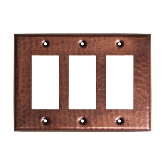 Monarch Abode Rocker Light Switch Cover Plate – 3-Gang Pure Copper Decorator Wall Plates, Hand Hammered Decorative