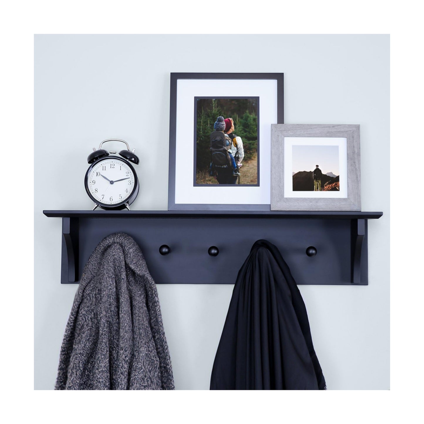 Ballucci Floating Coat and Hat Wall Shelf Rack, 5 Pegs Hook, 24", Black