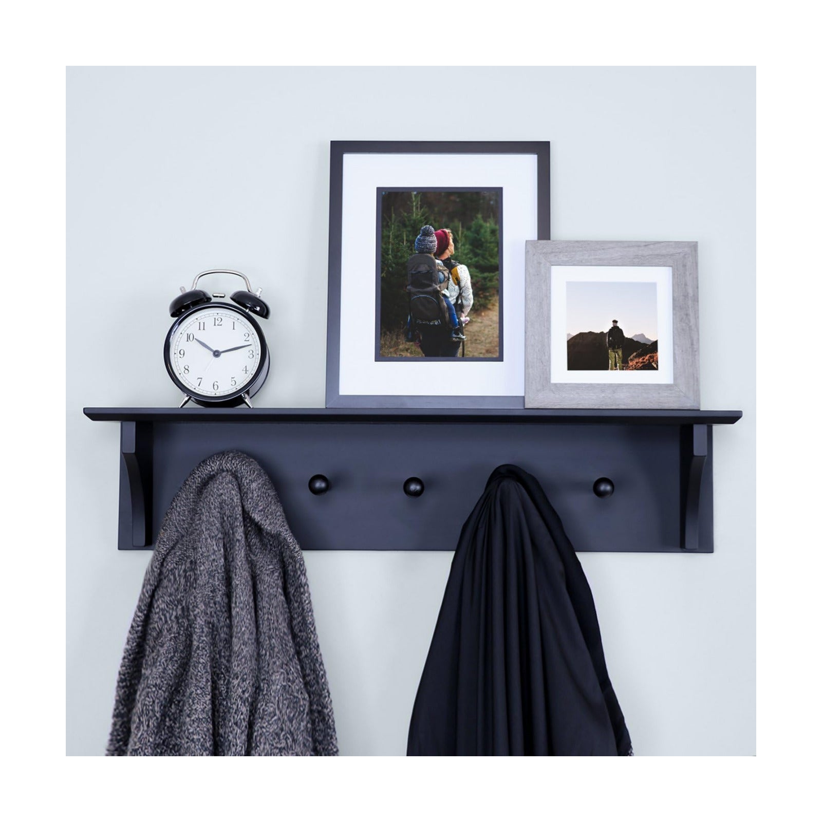 Ballucci Floating Coat and Hat Wall Shelf Rack, 5 Pegs Hook, 24", Black