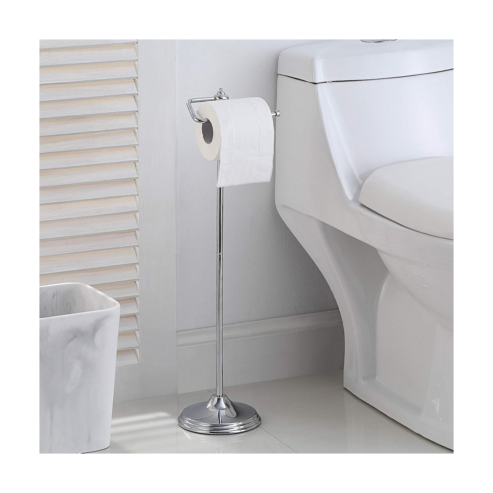 SunnyPoint Bathroom Free Standing Toilet Tissue Paper Roll Holder Stand with Reserve Function, Chrome Finish