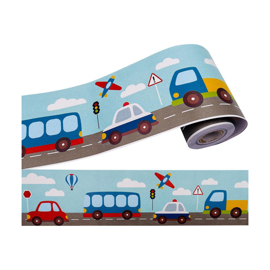Yifely Traffic Car Wallpaper Border Self-Adhesive Wall Decor Sticker for Kids Room Nursery School