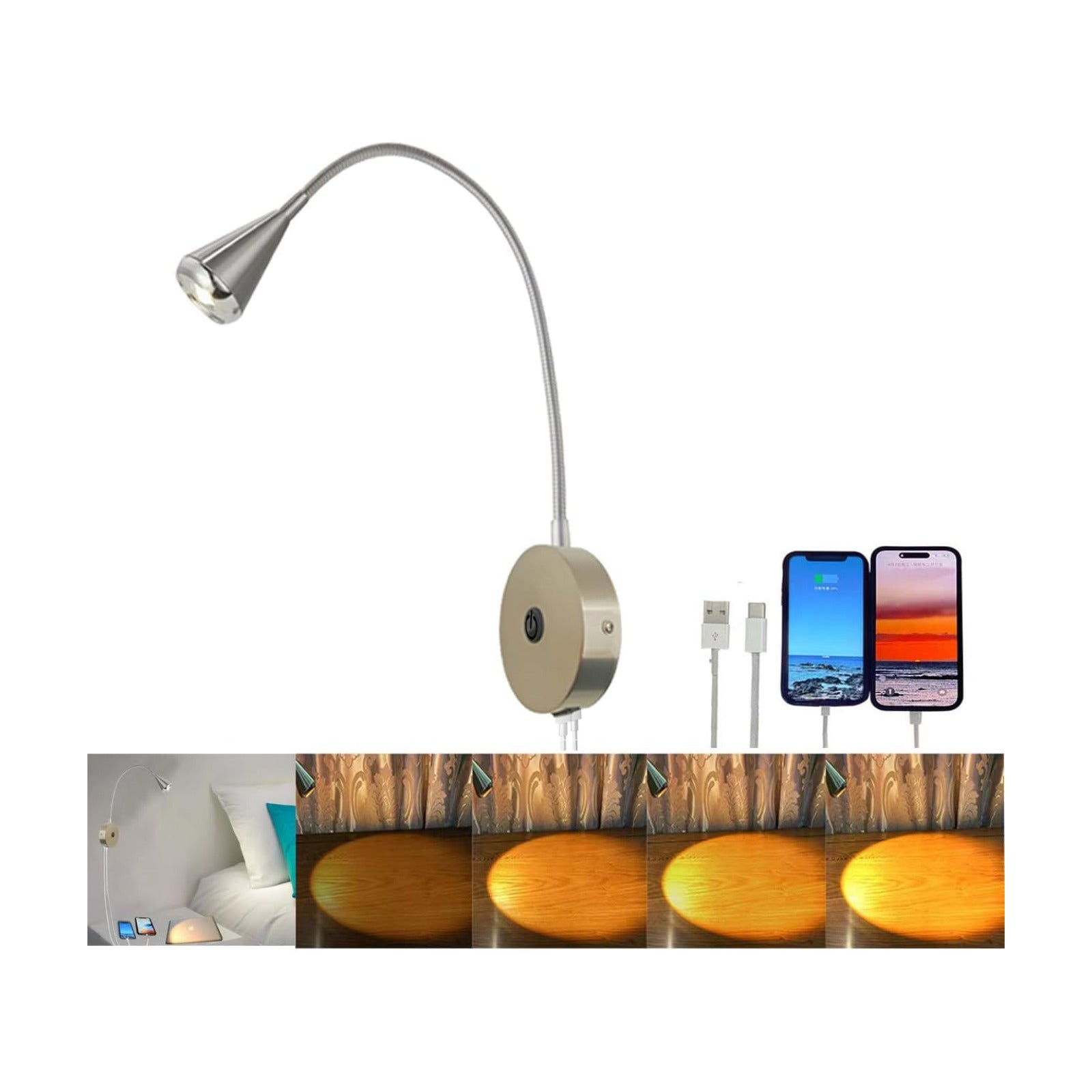 HomeFocus Bedside Reading Wall Light,LED Wall Lamp,Wall Sconces,Nickel