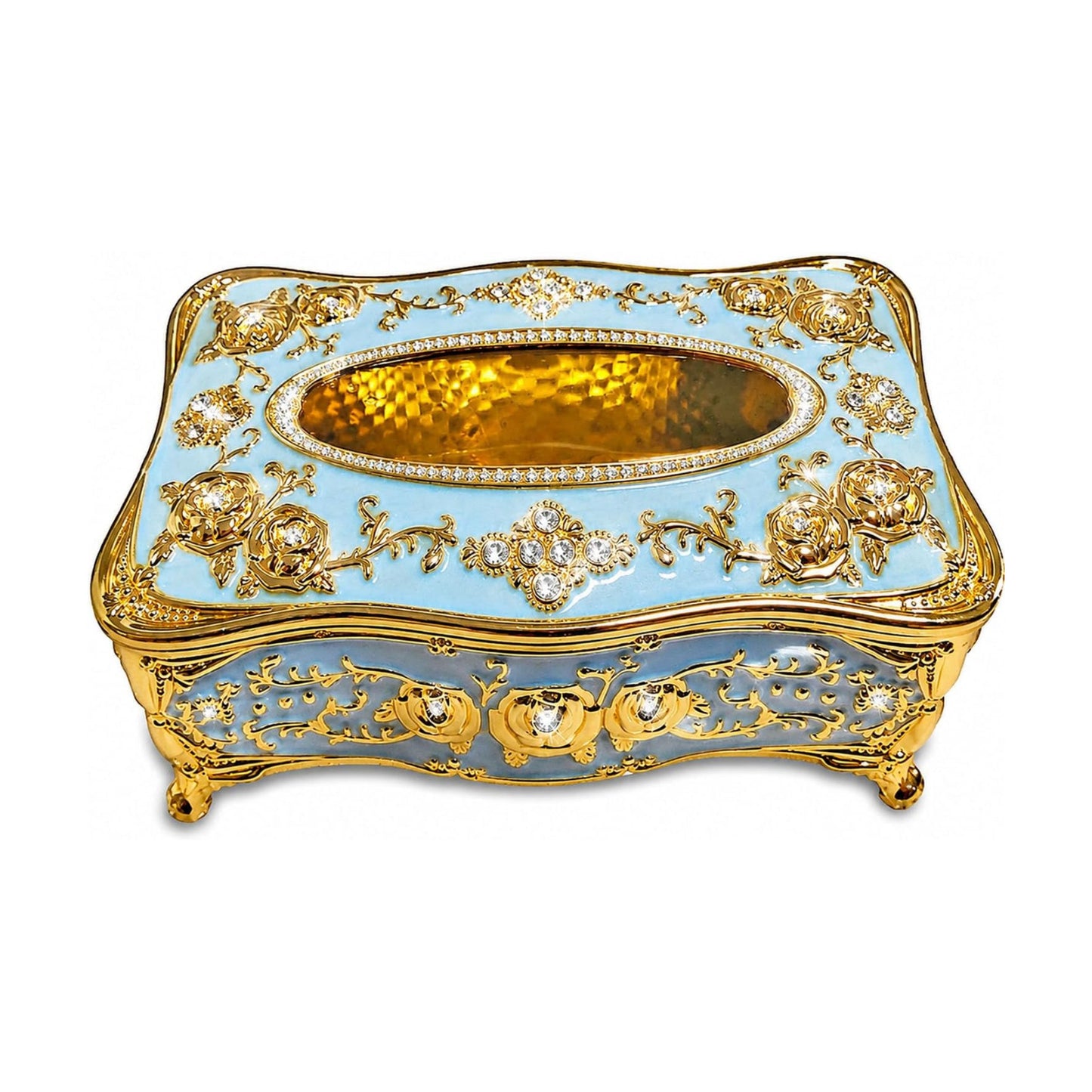 European-Style Vintage Tissue Box Cover / Gold&blue
