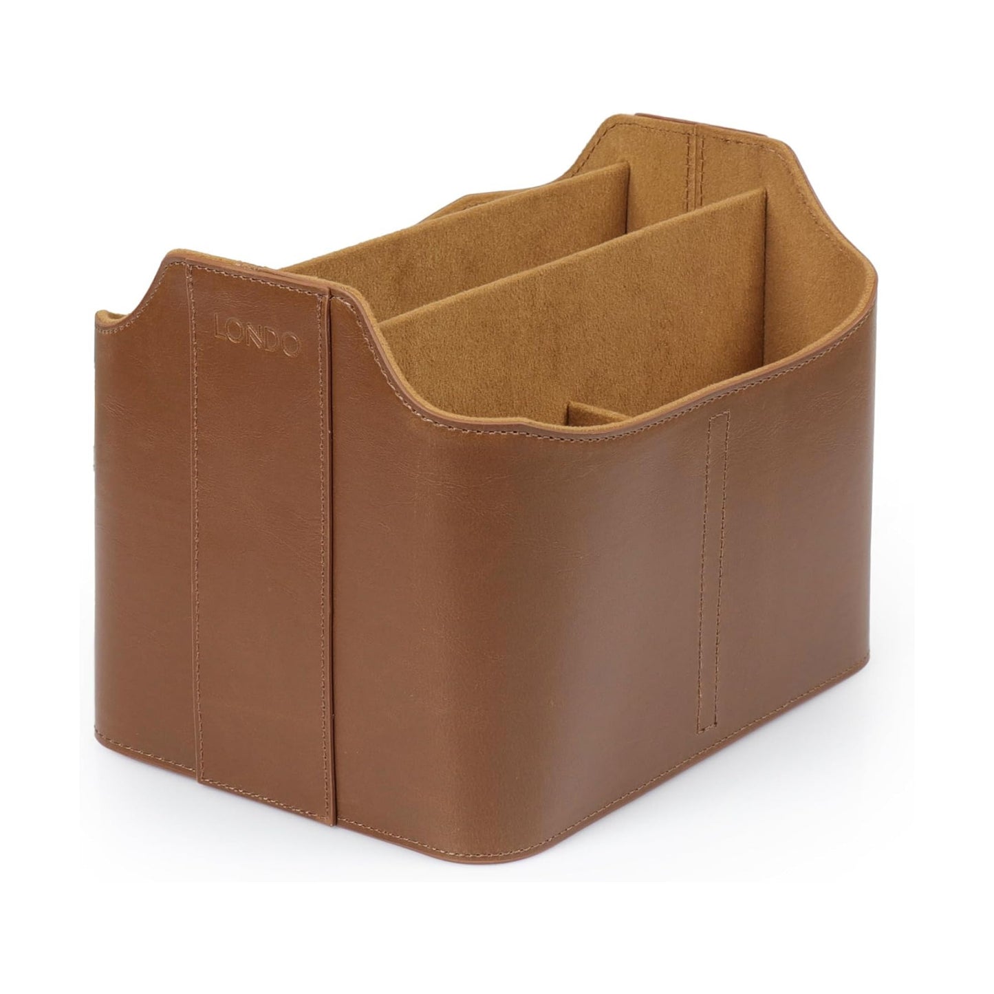 Londo PU Vegan Leather Desk Organizer Cube with Tablet Slot, Nightstand Caddy & Couch Organizer — 4 Remote Pockets +