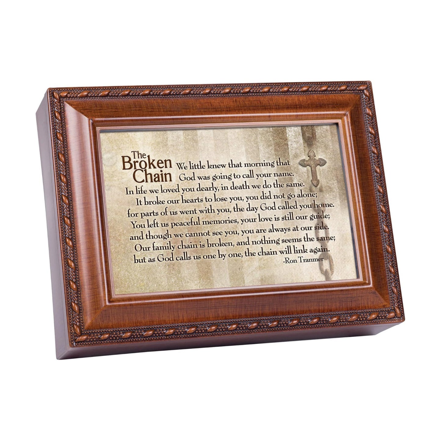 Broken Chain Will Link Again Woodgrain Rope Trim Music Box Plays How Great Thou Art