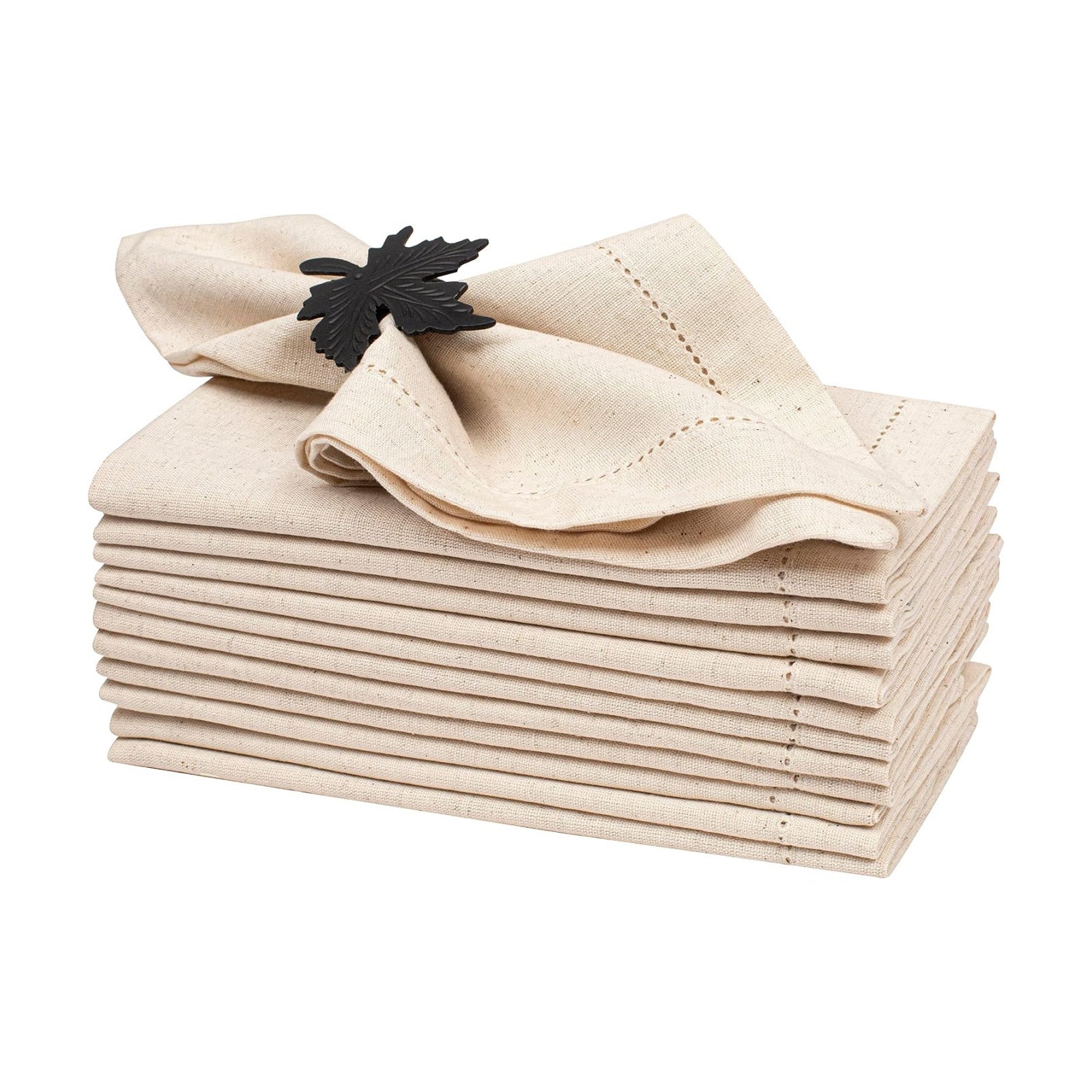 Lightnpro Flax Linen Napkins Set of 12 – Hemstitched Dinner Cloth Napkins, Washable and Reusable Natural Flax Napkins