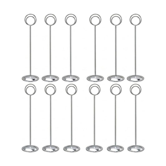 HOHIYA 12 Pack Silver Table Number Holders 12" Wedding Place Card Stands | Modern silver stands display table numbers