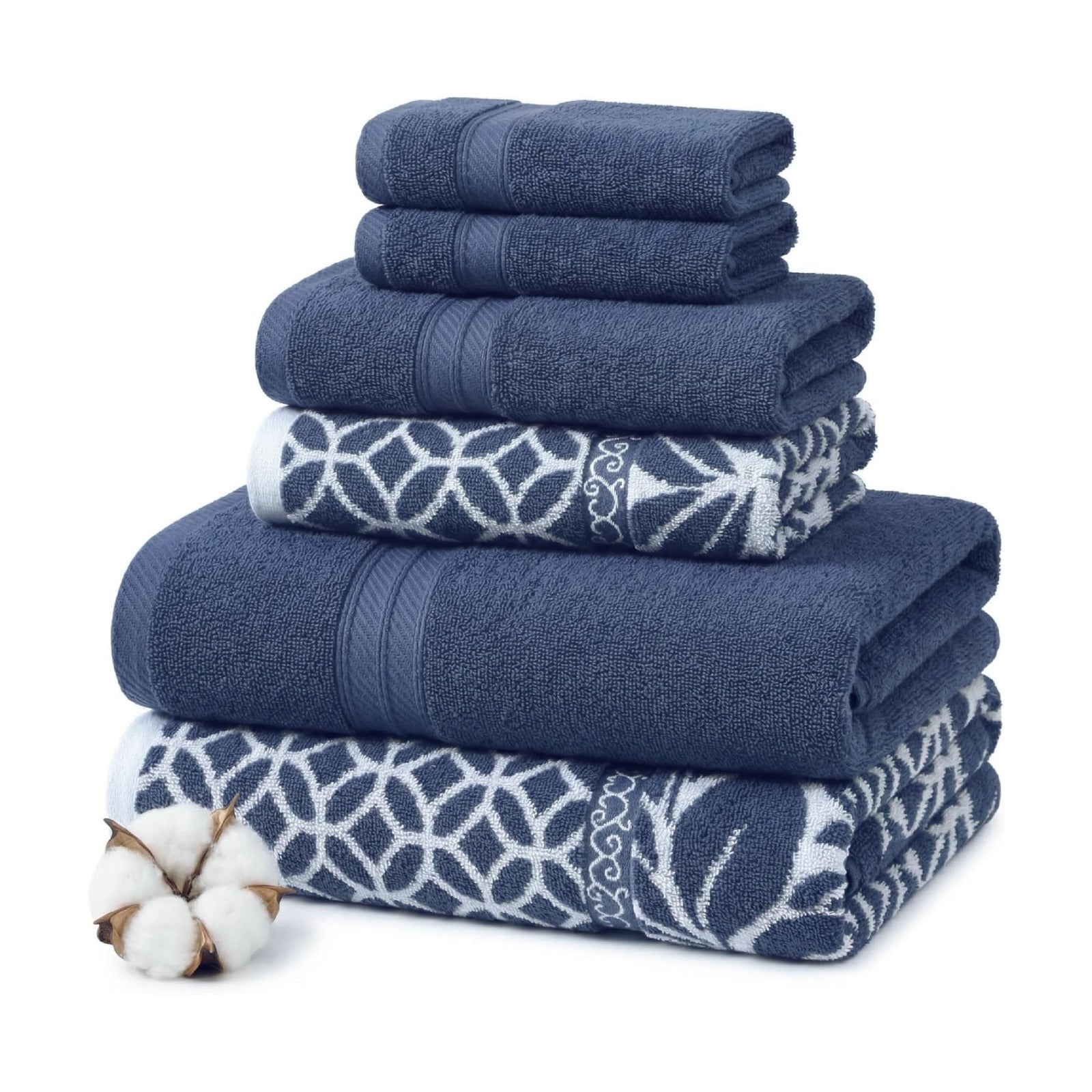 Modern Threads 6 Piece Bath Towel Set – Bathroom Set with 2 Bath Towels, 2 Hand Towels, and 2 Wash Cloths – 100%