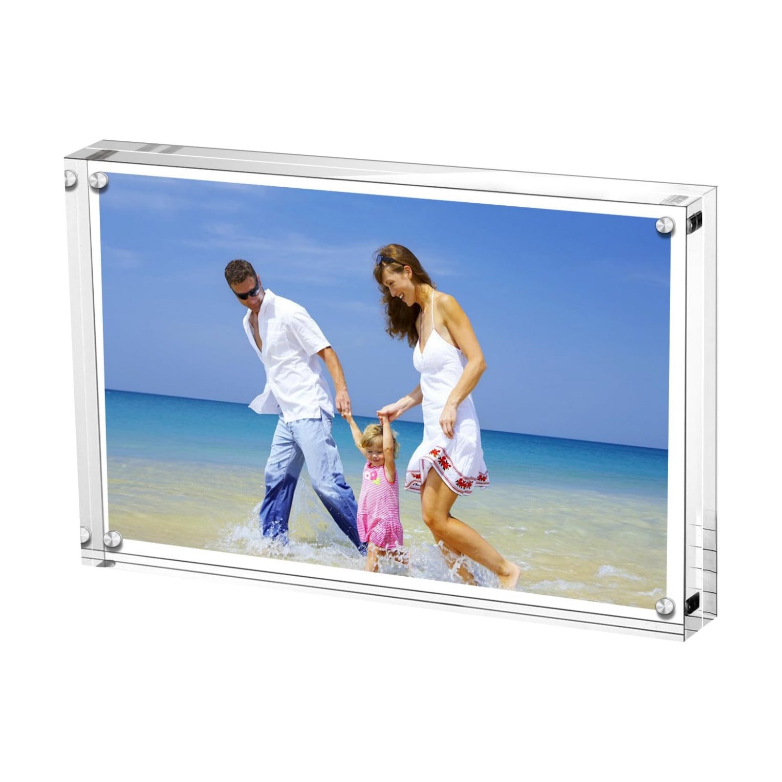 AMEITECH Acrylic Photo Frames 6x8'', Magnetic Acrylic Block Picture Frame, Desktop Frameless Photograph Display (5