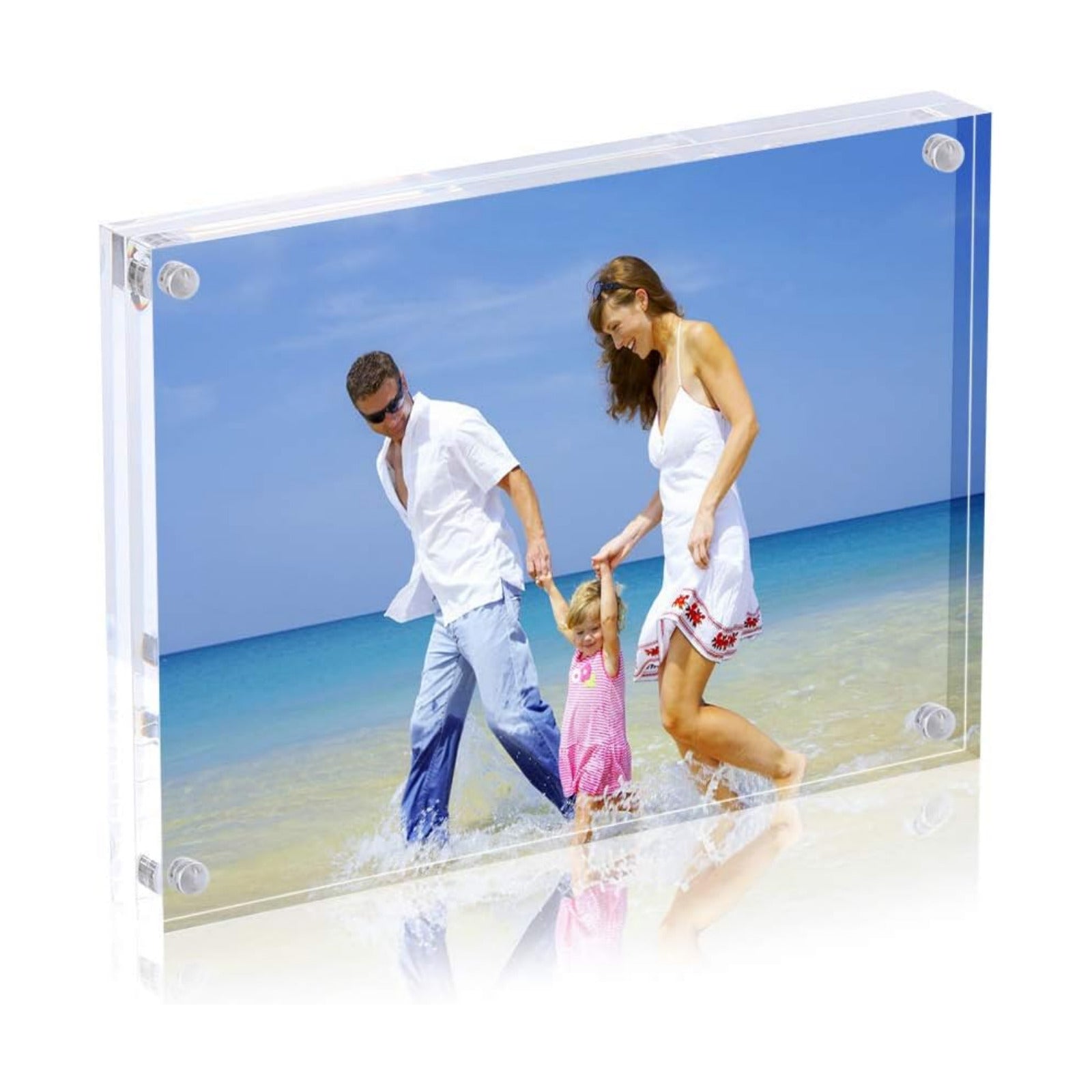 AMEITECH 5x7 Acrylic Photo Frame, Magnetic Picture Frames, 10 + 10MM Thickness Stand in Desk Table, Clear (5 Pack)