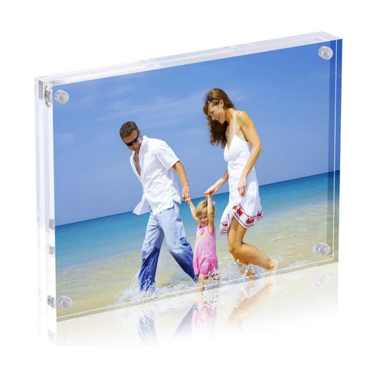 AMEITECH 5x7 Acrylic Photo Frame, Magnetic Picture Frames, 10 + 10MM Thickness Stand in Desk Table, Clear (5 Pack)