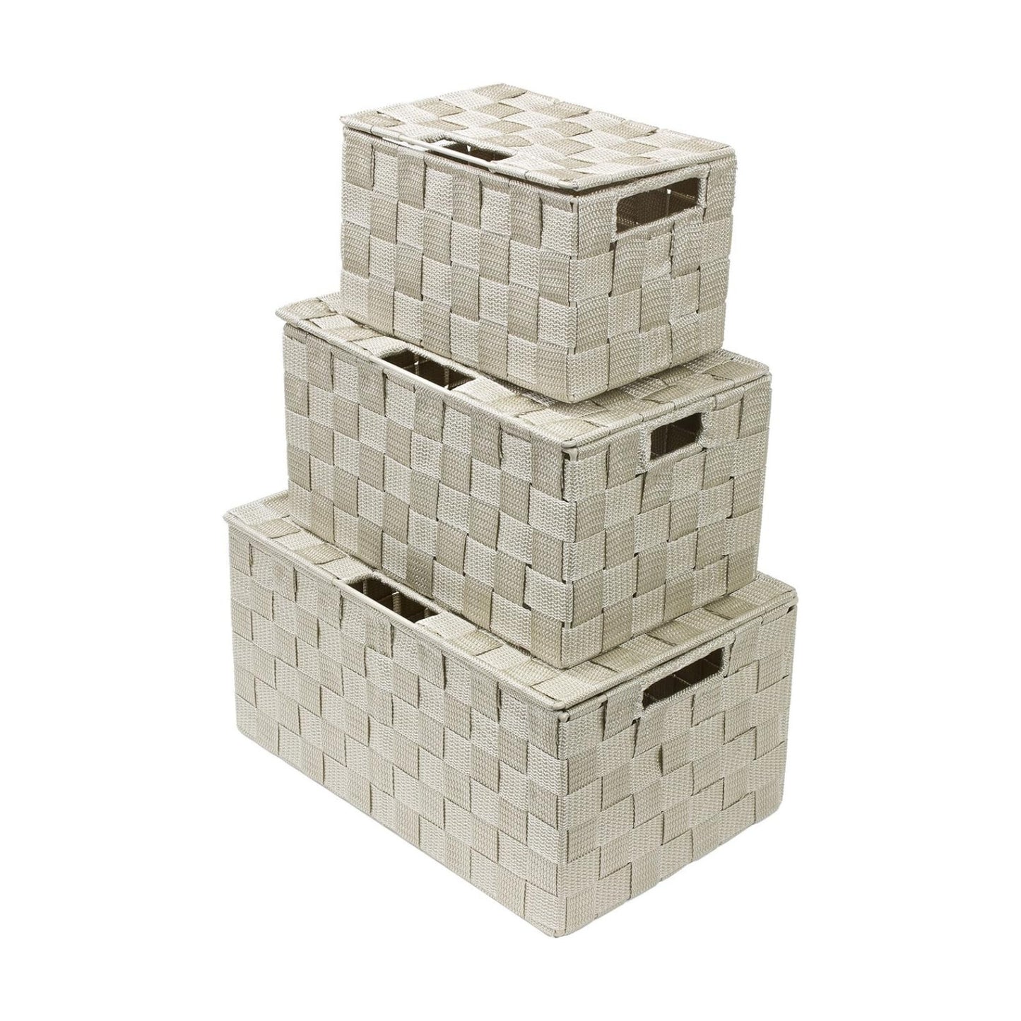 Mesh Hand-Woven Baskets for Closet / Lid Bins / Beige / Set of 3