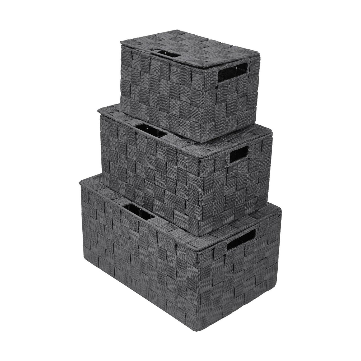 Hand-Woven Storage Baskets / Lid Bins / Gray / Set of 3