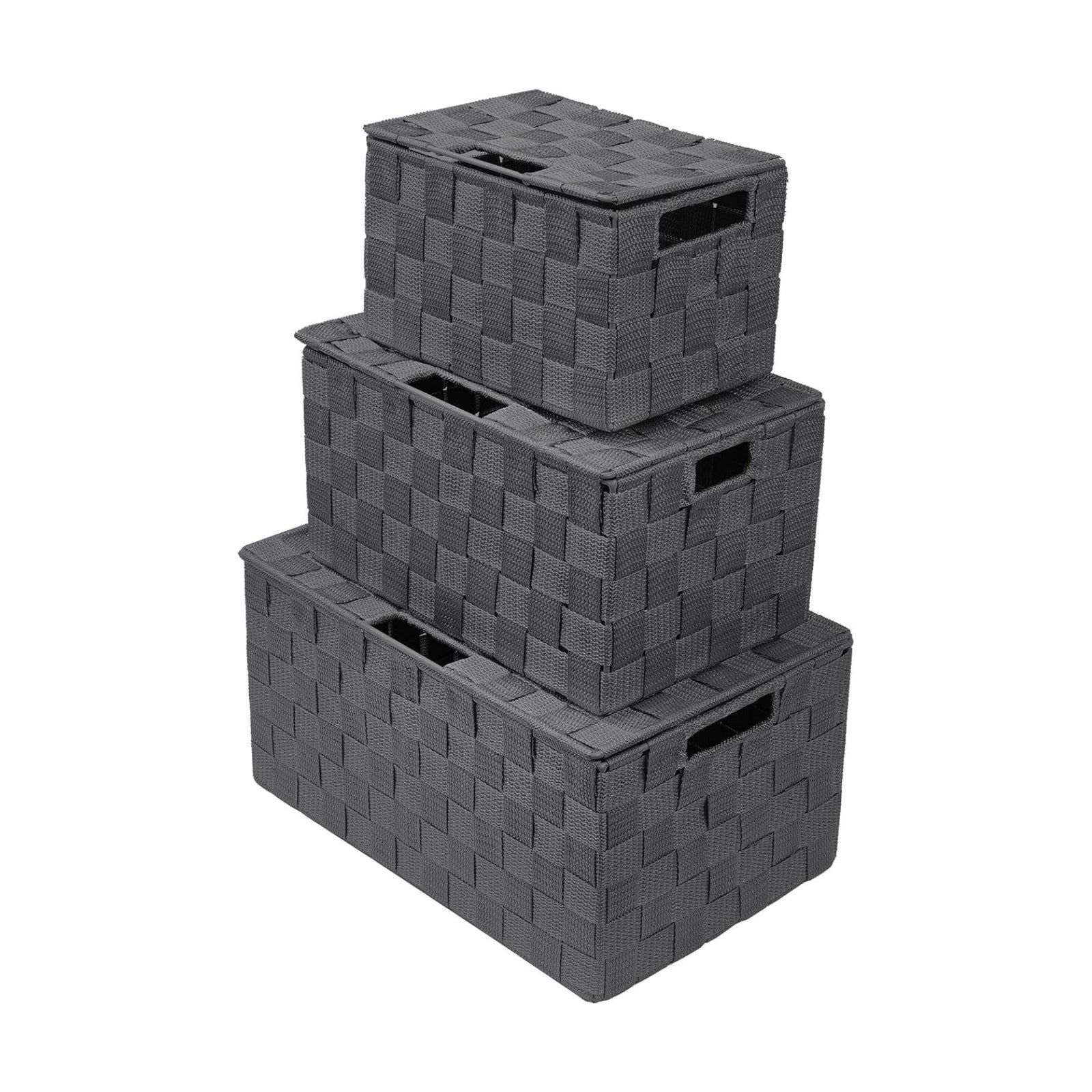 Hand-Woven Storage Baskets / Lid Bins / Gray / Set of 3