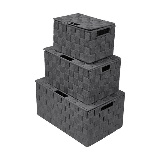 Hand-Woven Storage Baskets / Lid Bins / Gray / Set of 3