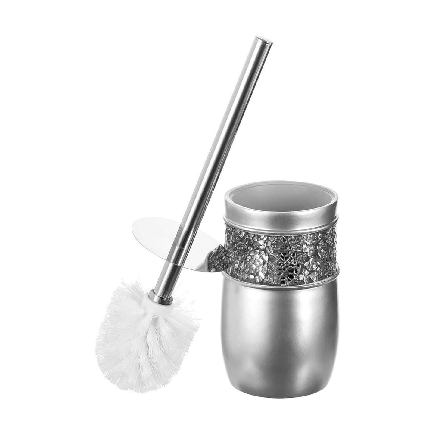 Creative Scents Crackled Glass Toilet Brush with Holder - Silver Toilet Bowl Cleaner Brush and Holder - Good Grip, Deep