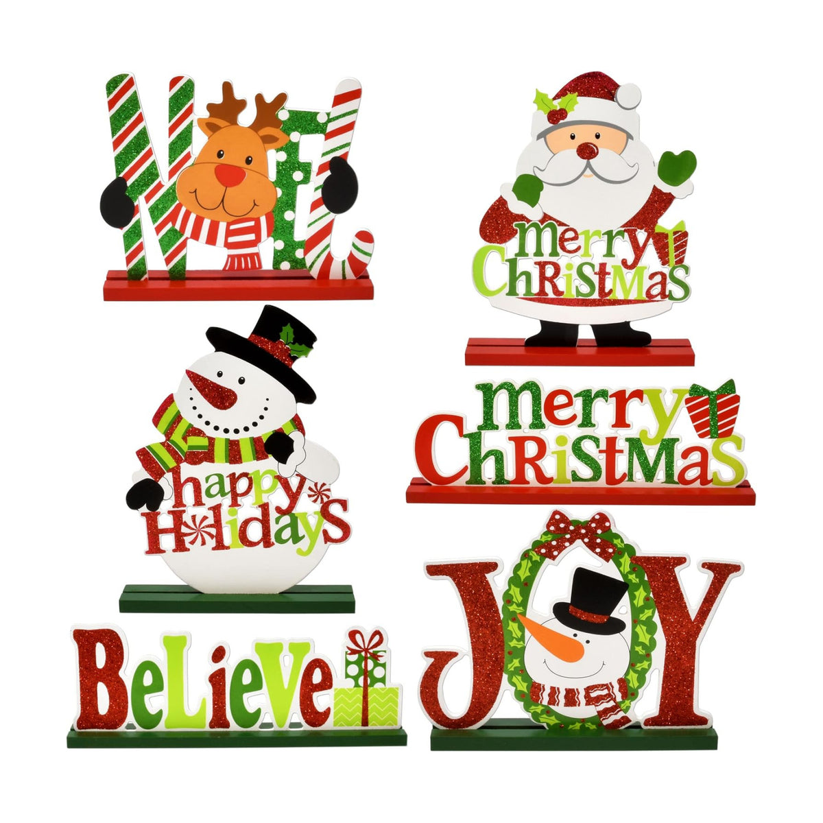 Gift Boutique 6 Christmas Table Signs Decorations Wooden Centerpiece