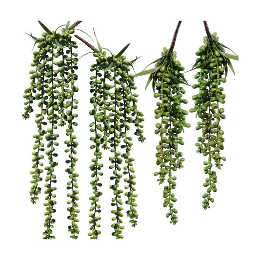 Artificial Hanging Succulents Faux Burro's Tail Picks Trailing String of Pearls / Set of 4