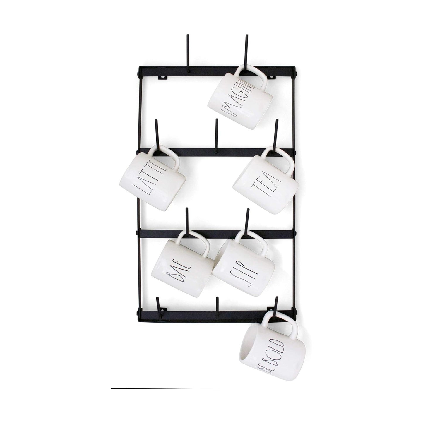 Mug Rack with Sturdy Steel Frame, Matte Black Finish, Removable Rubber Caps, Wall Mounted (Mini ‎14" x 24")