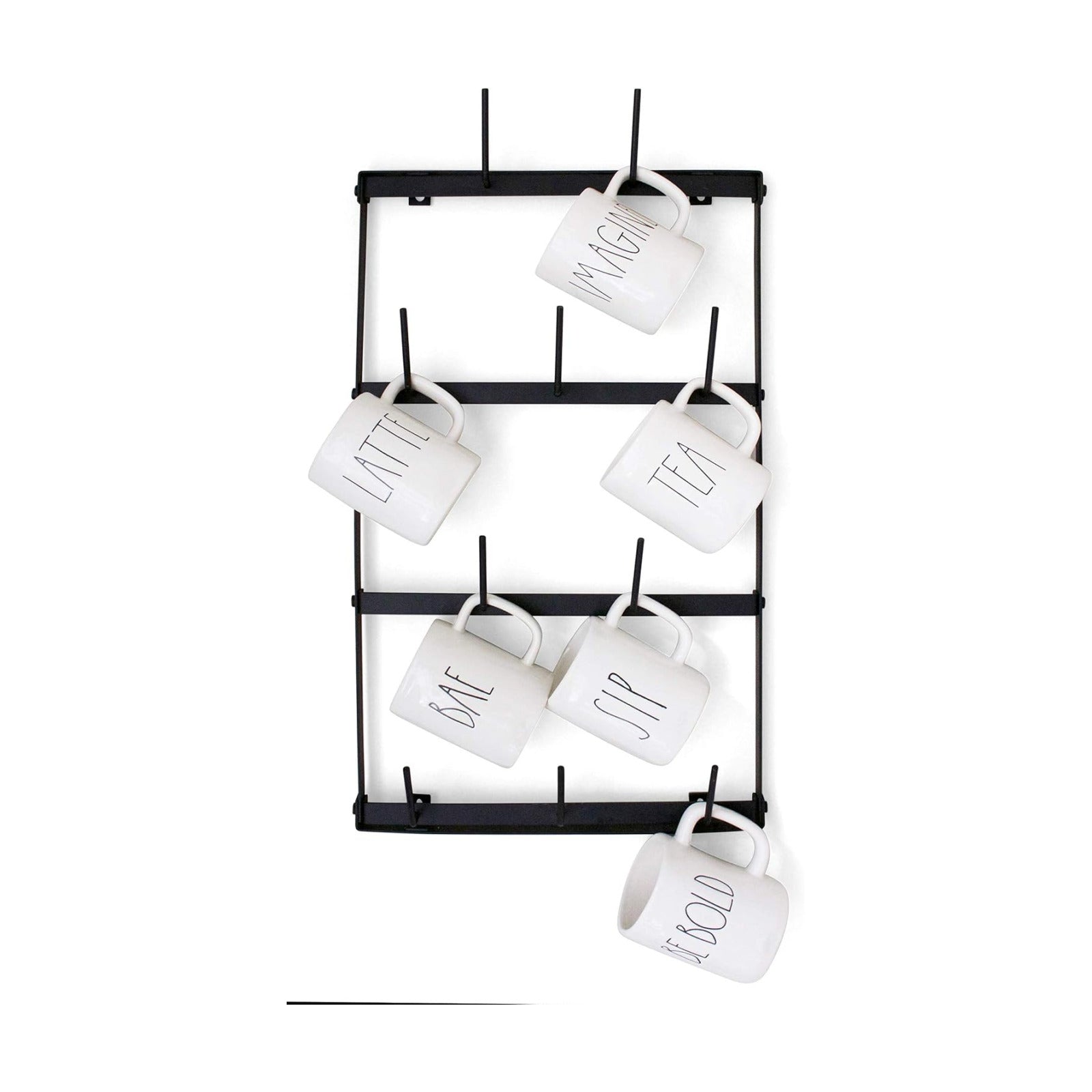 Mug Rack with Sturdy Steel Frame, Matte Black Finish, Removable Rubber Caps, Wall Mounted (Mini ‎14" x 24")
