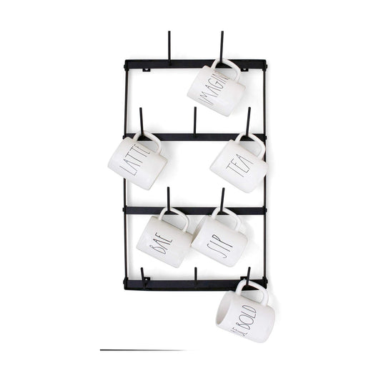 Mug Rack with Sturdy Steel Frame, Matte Black Finish, Removable Rubber Caps, Wall Mounted (Mini ‎14" x 24")