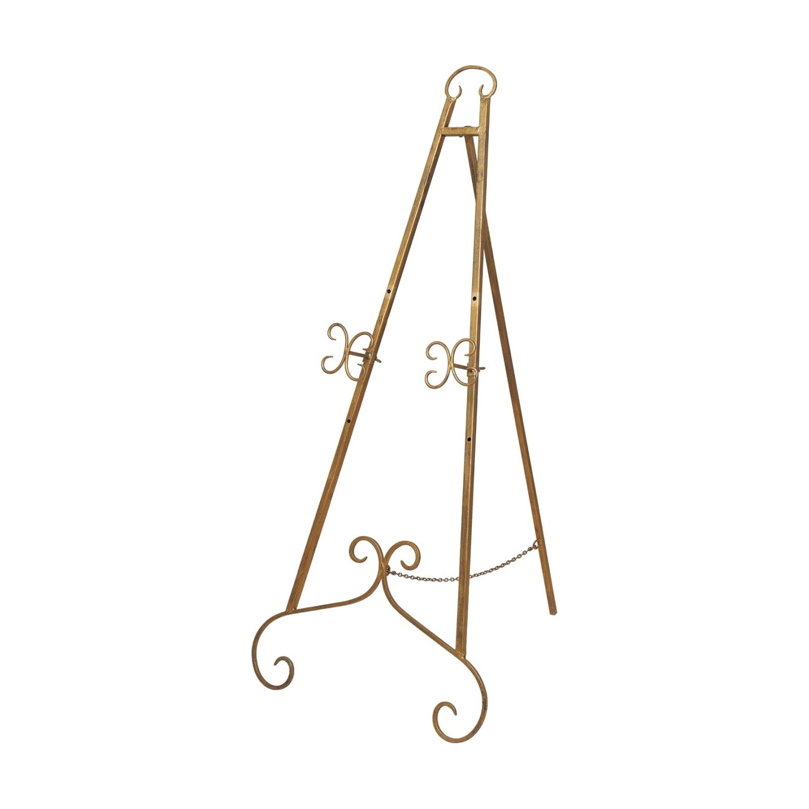 Deco 79 Metal Scroll Large Free Standing Adjustable Display Stand Easel with Chain Support, 22" x 21" x 46", Gold