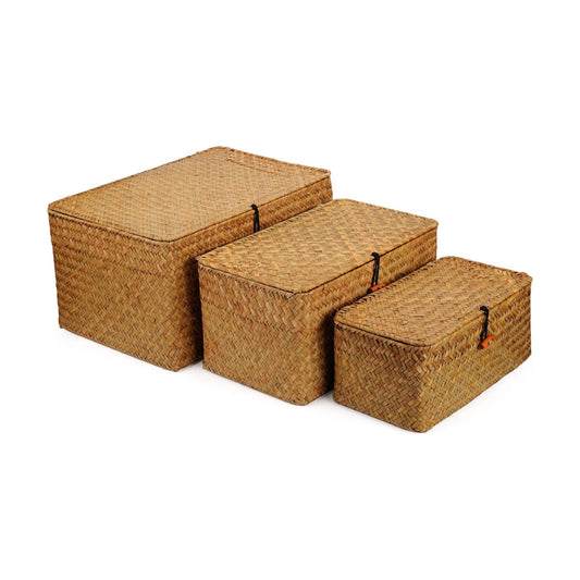 Seagrass Basket / Woven Wicker Storage Bins / Natural / Set of 3