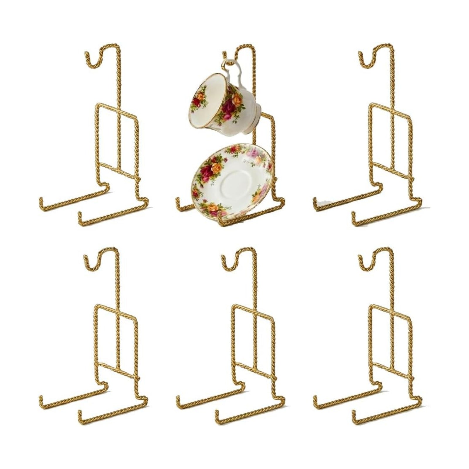 Gold Tea Cup Display Stand Metal Twist Wire Teacup / 6.5 Inch Gold Twist Wire / 6.5 Inch / Set of 6