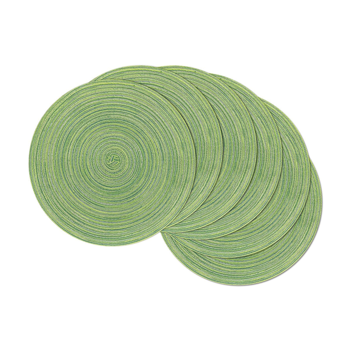 SHACOS Round Placemats Set of 6 for Dining Tables 15 inch Cotton Braided Placemats Washable Reversible for Kitchen Holiday Party (Mixed Color Pea Green, 6)