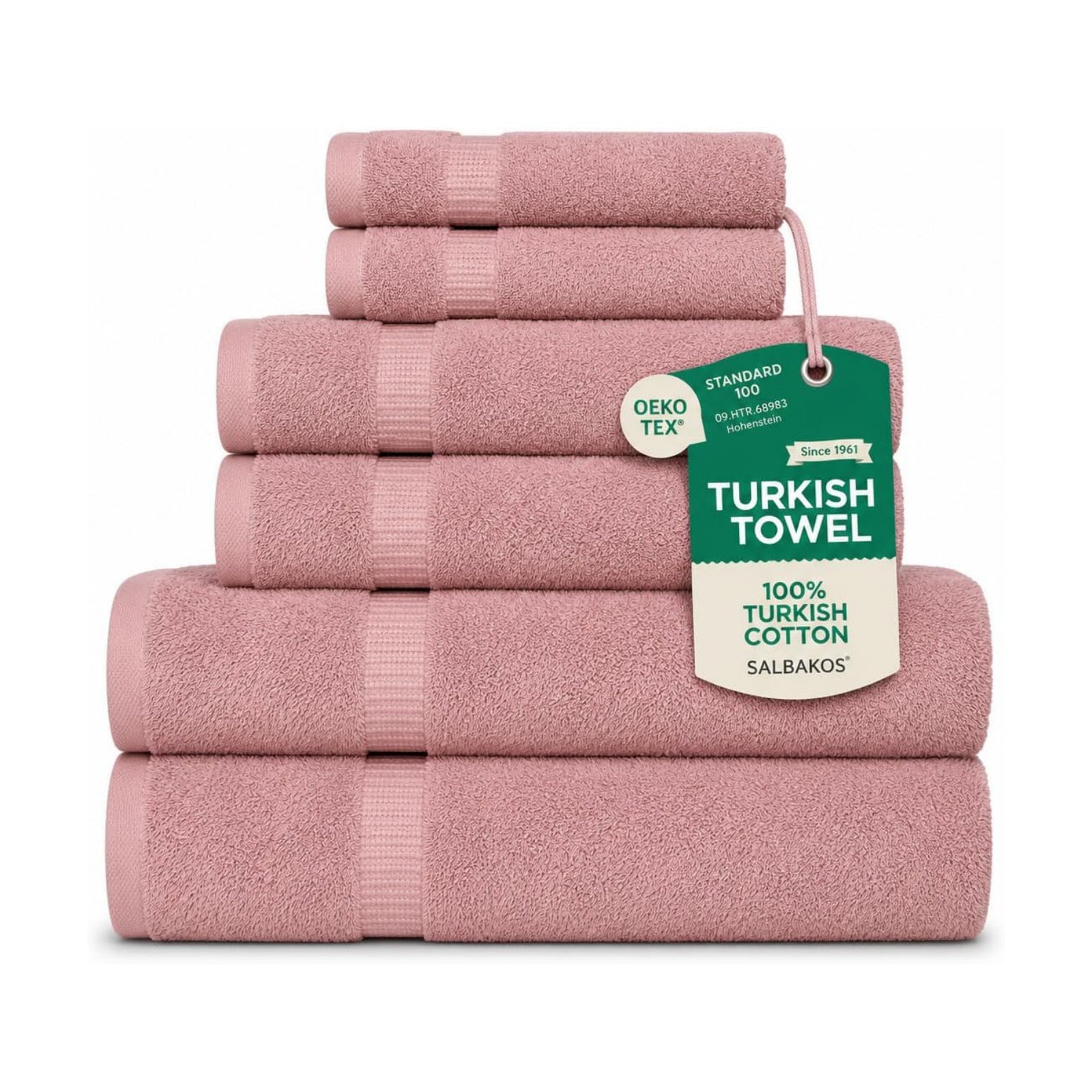 SALBAKOS 100% Turkish Cotton Bathroom Towel Set of 6-Piece, Rose | 630 Gsm Thick Super Soft Highly Absorbent 2 Bath + 2