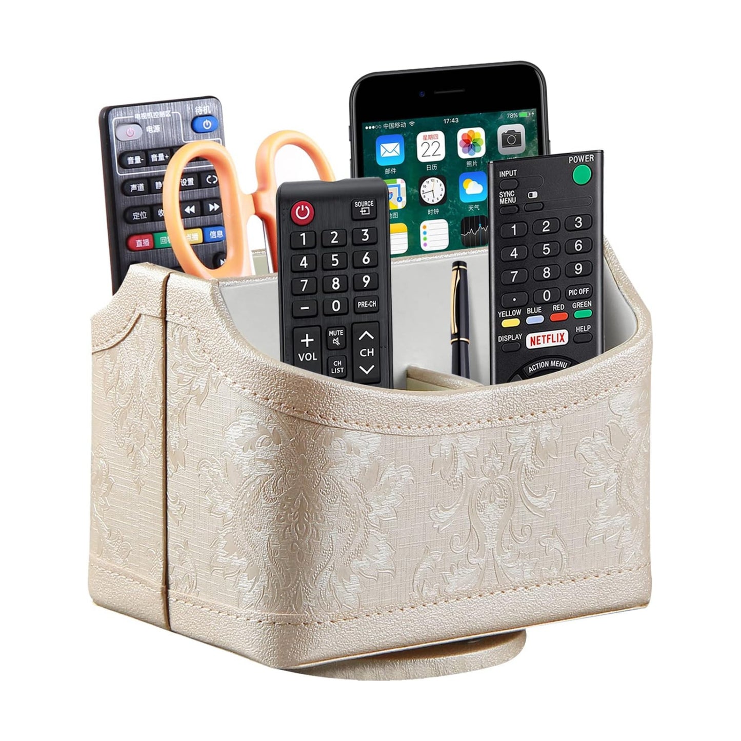 Leather 360°Rotatable Remote Control Holder / 1 A Embroidery Flower