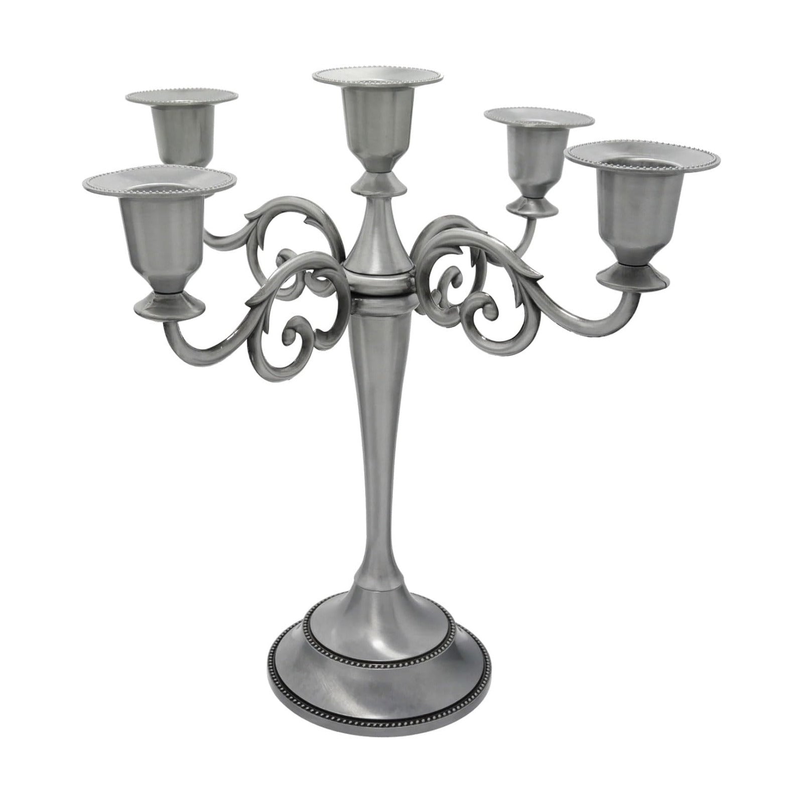 5-Arm Metal Candelabra Candle Holder Table Centerpiece, Pewter | Classic 5-Arm Metal Candelabra, Pewter Finish.