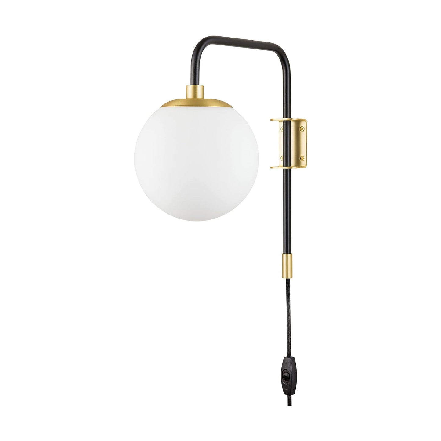 Caserti Black and Gold Plug in Wall Sconce Wall Lighting Modern Frosted Glass Globe Plug Wall Lamp with Plug in Cord