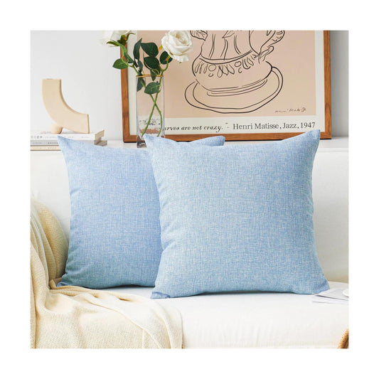 Lined Linen Cushion Covers Decorative Throw Pillow Covers / 18 x 18 / Light Blue / Set of 2