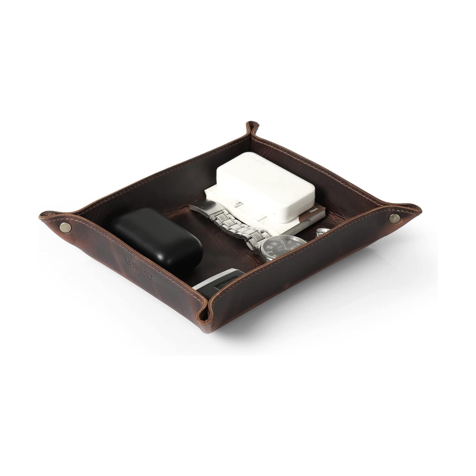 Londo Genuine Leather Tray Organizer - Practical Lightweight Water Resistant Computer Table Desk Storage Box for