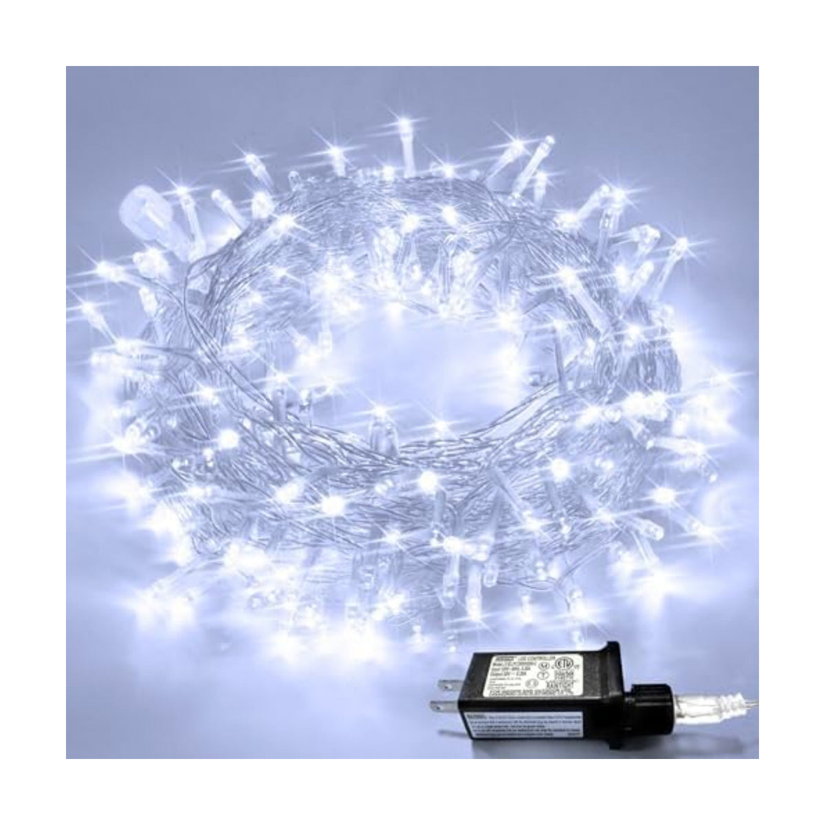 JMEXSUSS Connectable 8 Modes 100 LED White Christmas Lights Clear Wire