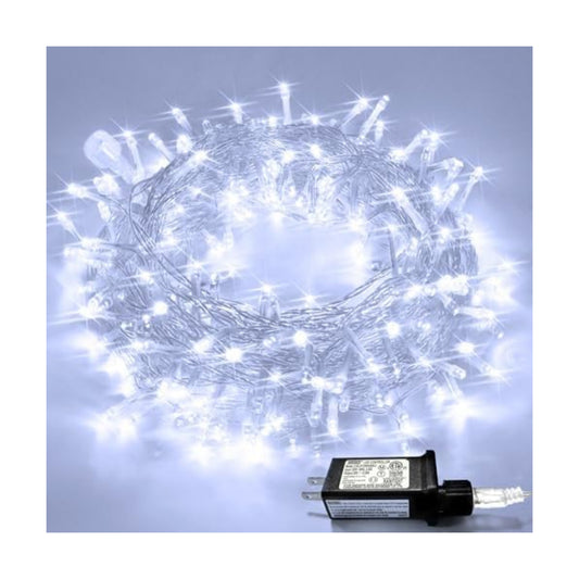 JMEXSUSS Connectable 8 Modes 100 LED White Christmas Lights Clear Wire