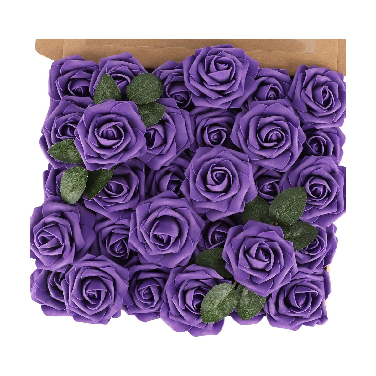 MACTING 30PCS Purple Artificial Roses with Stems, Real Touch Foam Flowers
